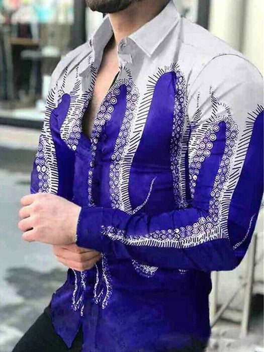 ⭐Button down Shirt Men Baroque Fashion Casual Party Long Sleeve Fancy Dress Soft