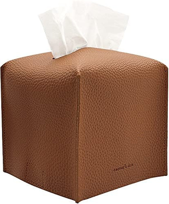 Tissue Box Cover Holder, Square with Bottom Belt by  - PU Leather Decorative Organizer for Tabletop, Bathroom, Car, Office | Beige