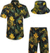 Men'S Hawaiian Shirt and Short Set Flower 2-Pieces Beach Outfit with Bucket Hats