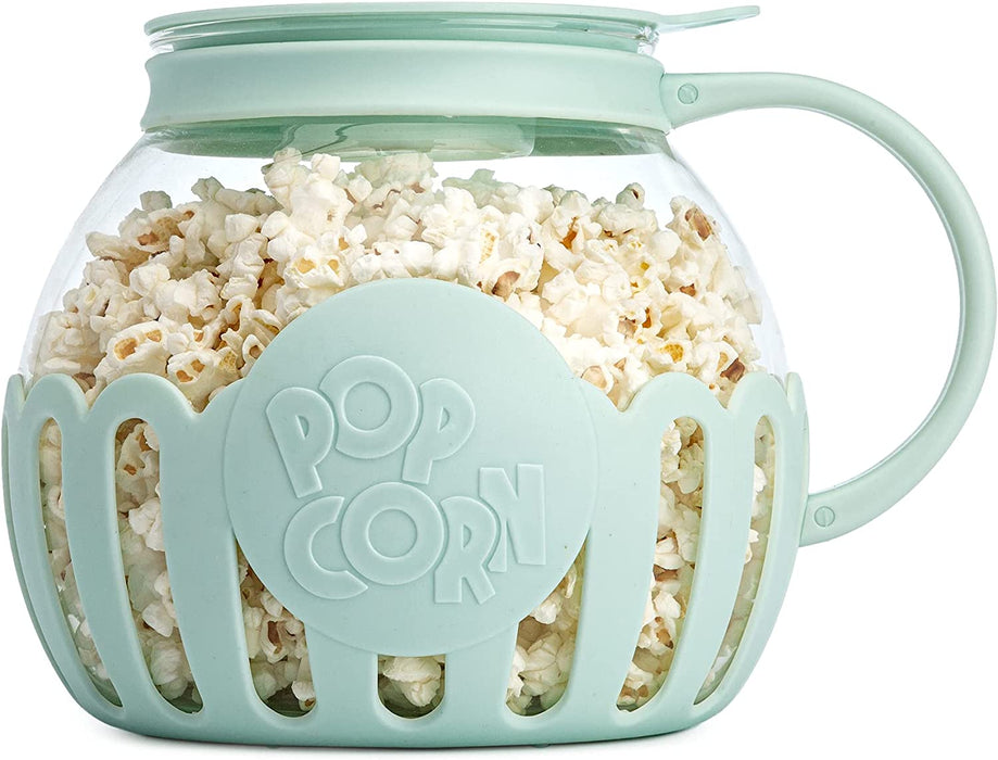 Patented Micro-Pop Microwave Popcorn Popper with Temperature Safe Glass, 3-In-1 Lid Measures Kernels and Melts Butter, Made without BPA, Dishwasher Safe, 3-Quart, Aqua