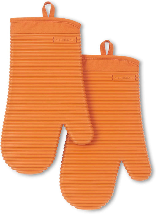 Ribbed Soft Silicone Oven Mitt Set, 7"X13", Milkshake 2 Count