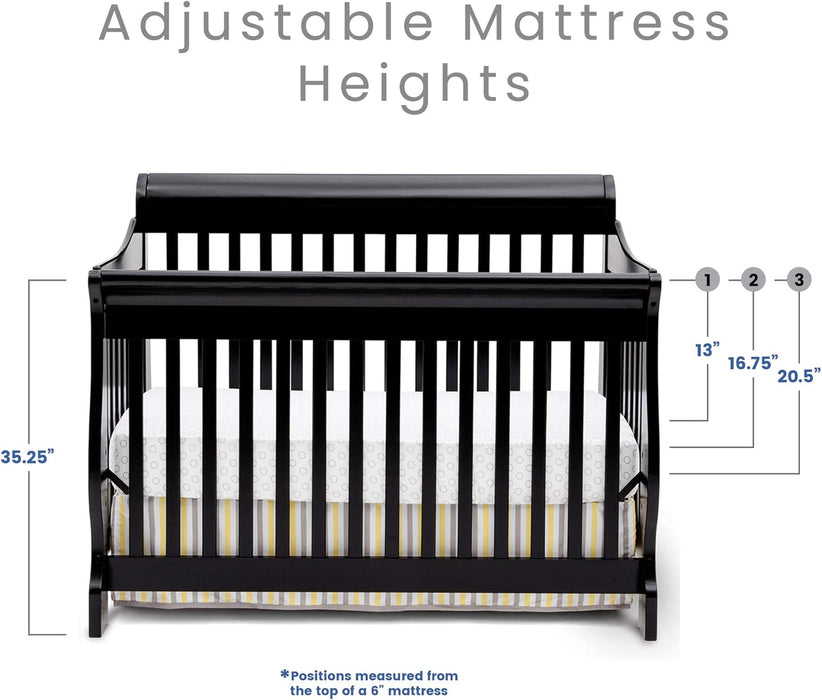 Canton 4-In-1 Convertible Crib - Easy to Assemble, Black