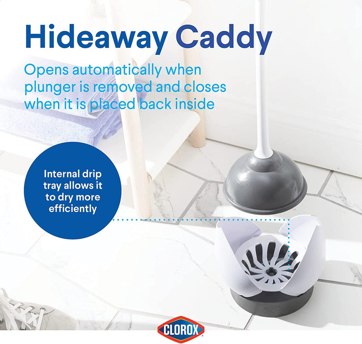 Toilet Plunger with Hideaway Caddy – Toilet Plunger for Bathroom, Bathroom Organizers & Storage, Bathroom Accessories, Toilet Unclogger, Plunger with Holder