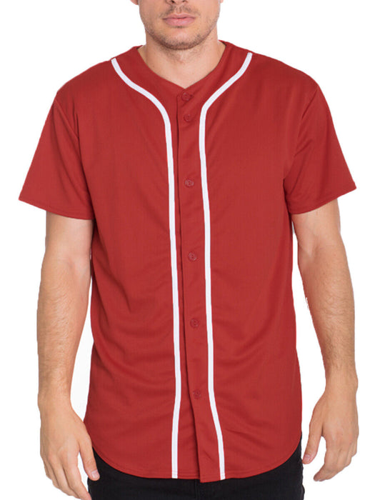 Mens Baseball JERSEY Raglan Plain T Shirt Team Sport Button Fashion Tee Casual