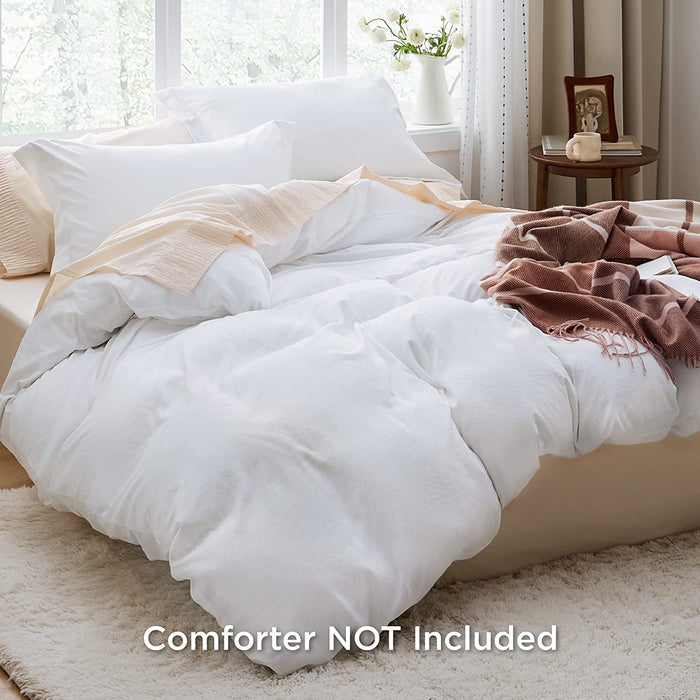 White Duvet Cover Queen Size - 3 Pieces Prewashed Extra Soft Bedding Set, Includes 1 Duvet Cover 90X90 Inches with Zipper Closure & 2 Pillow Shams, Comforter Not Included