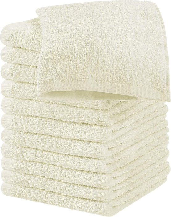 Cotton Washcloths Set - 100% Ring Spun Cotton, Premium Quality Flannel Face Cloths, Highly Absorbent and Soft Feel Fingertip Towels (24 Pack, White)