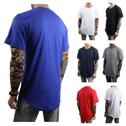 Mens Heavy T-Shirt BIG & TALL Long Extended Casual Basic Crew Neck Fashion S-5X