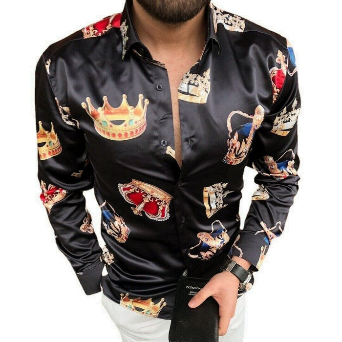 Button up Shirts Men Baroque Fashion Casual Party Long Sleeve Fancy Dress Soft T