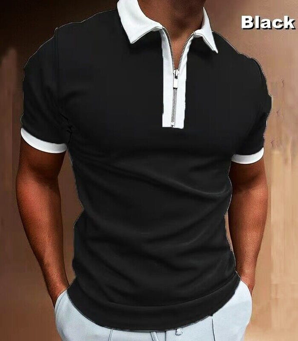 ⭐⭐Polo T Shirts Men Zipper Collar Fashion Golf Short Sleeve 2 Tone Zip Tee Dress