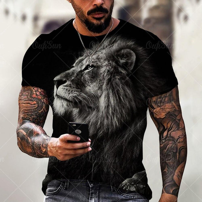 Men T Shirt Black Lion Gaze Fashion Graphic Short Sleeve Tee T-Shirt Classic Fit