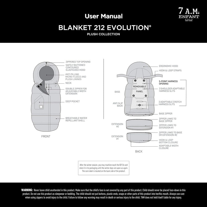 7AM Enfant Stroller Blanket 212 - Adjustable Baby Car Seat Zipped Blanket for Babies Winter, Unisex Multi Purpose Fleece Lined Warm Hooded Toddler Footmuff Water Repellent | (6M - 4T)