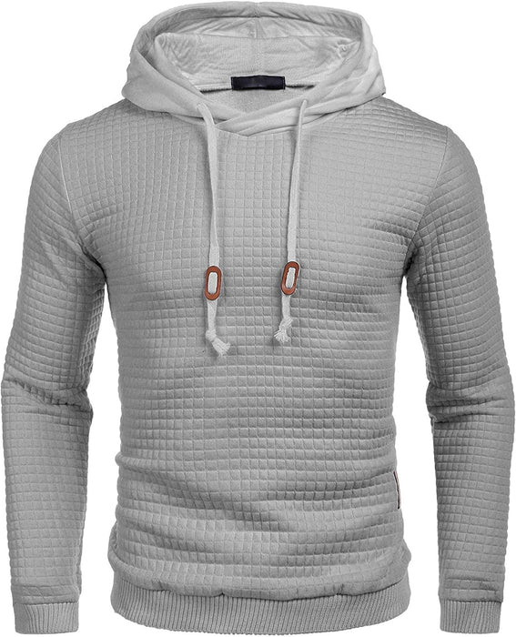 Men'S Casual Hoodies Sweatshirt Hipster Gym Long Sleeve Drawstring Plaid Jacquard Pullover Hooded