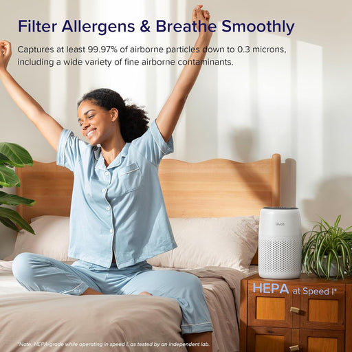 Air Purifiers for Bedroom Home, 3-In-1 Filter Cleaner with Fragrance Sponge for Better Sleep, Filters Smoke, Allergies, Pet Dander, Odor, Dust, Office, Desktop, Portable, Core Mini-P, White