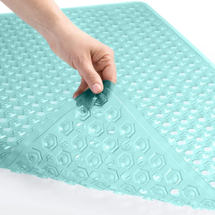 Patented Bath Tub Shower Mat, 35X16 Washable Bathtub Floor Mats, Suction Cups and Drain Holes to Keep Tubs Clean, Clear