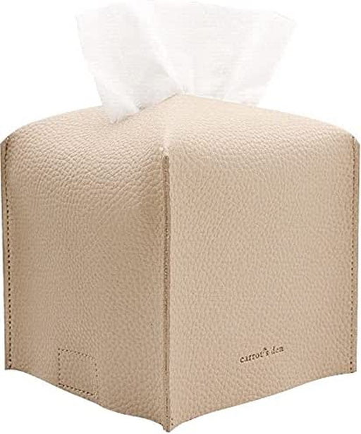 Tissue Box Cover Holder, Square with Bottom Belt by  - PU Leather Decorative Organizer for Tabletop, Bathroom, Car, Office | Beige