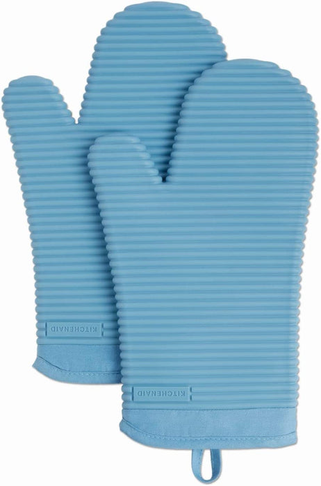 Ribbed Soft Silicone Oven Mitt Set, 7"X13", Milkshake 2 Count