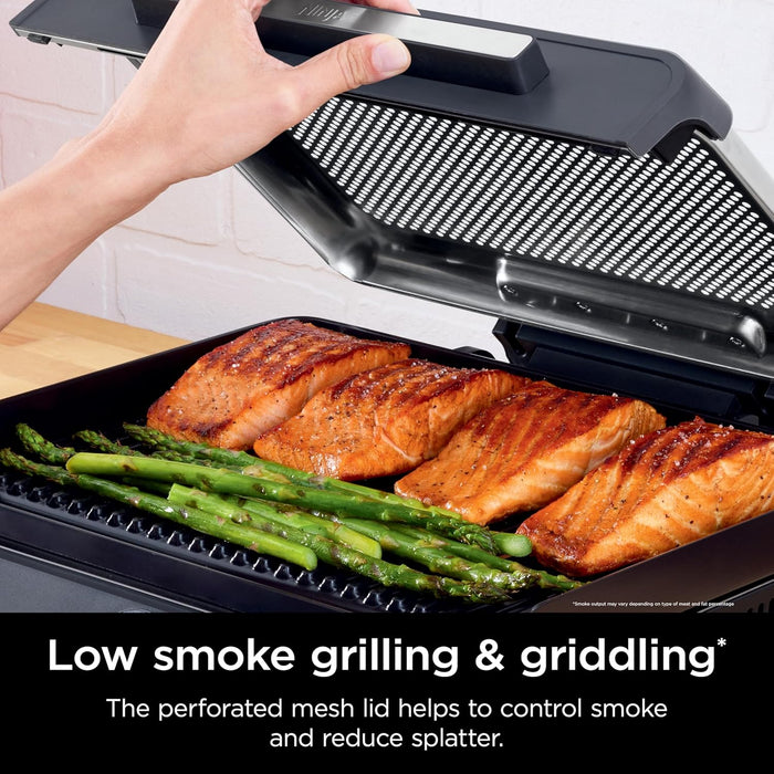 Griddle and Indoor Grill, 14’’, Electric Grill, for Steak, Burgers, Salmon, Veggies, and More, Pancake Griddle, Nonstick, Dishwasher Safe, 500F, Even Cooking, Silver, GR101