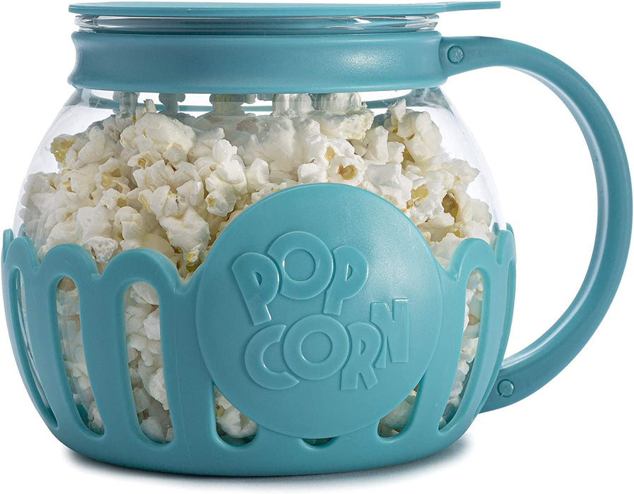 Patented Micro-Pop Microwave Popcorn Popper with Temperature Safe Glass, 3-In-1 Lid Measures Kernels and Melts Butter, Made without BPA, Dishwasher Safe, 3-Quart, Aqua