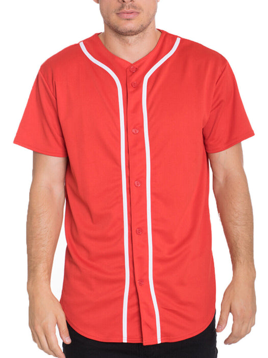 Mens Baseball JERSEY Raglan Plain T Shirt Team Sport Button Fashion Tee Casual