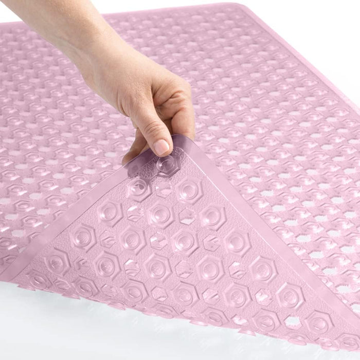 Patented Bath Tub Shower Mat, 35X16 Washable Bathtub Floor Mats, Suction Cups and Drain Holes to Keep Tubs Clean, Clear