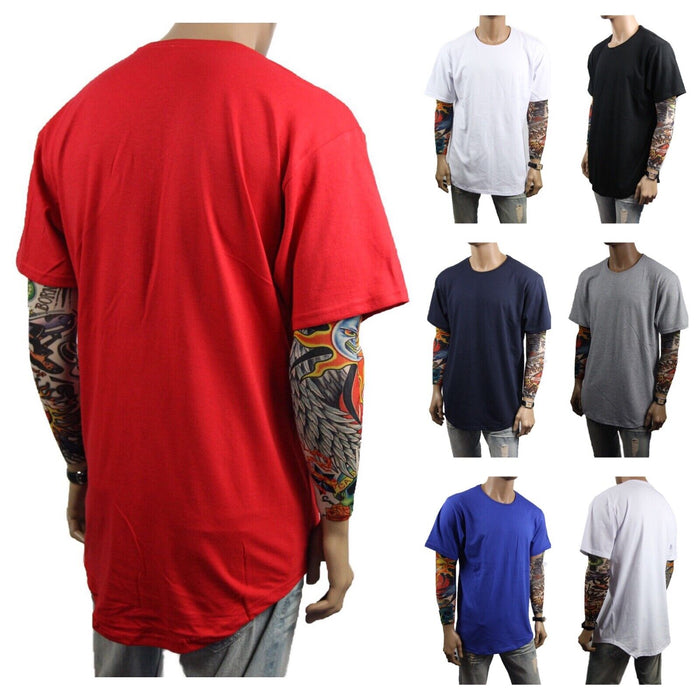 Mens Heavy T-Shirt BIG & TALL Long Extended Casual Basic Crew Neck Fashion S-5X