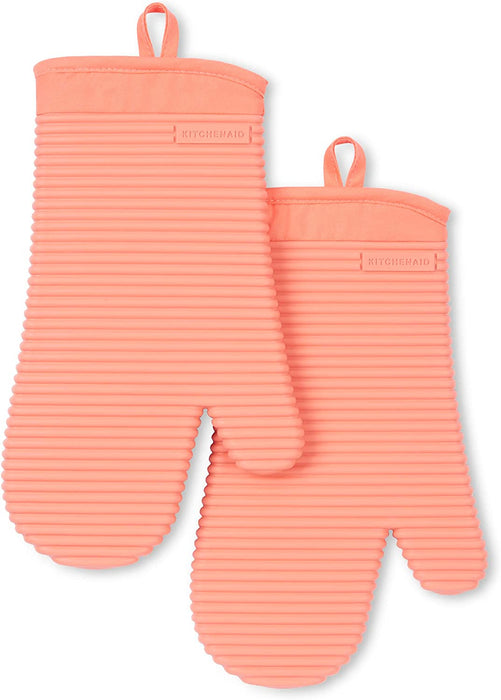 Ribbed Soft Silicone Oven Mitt Set, 7"X13", Milkshake 2 Count