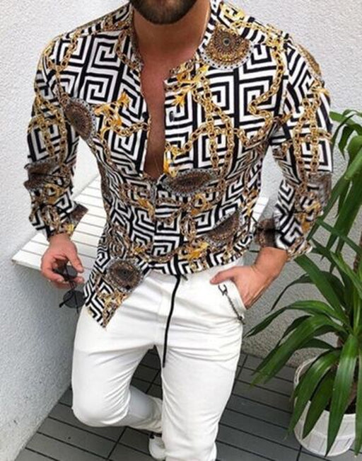 Button up Shirts Men Baroque Fashion Casual Party Long Sleeve Fancy Dress Soft T