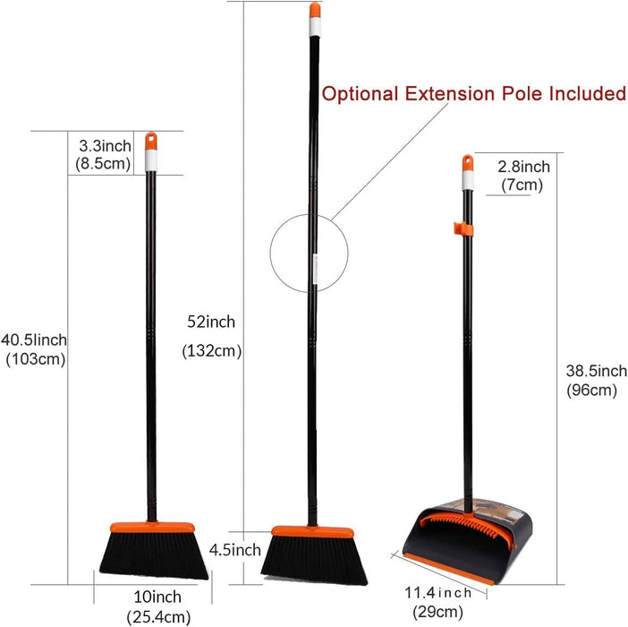 Broom and Dustpan Set with 52" Long Handle for Home Kitchen Room Office Lobby Floor Use Upright Stand up Stand up Broom with Dustpan Combo