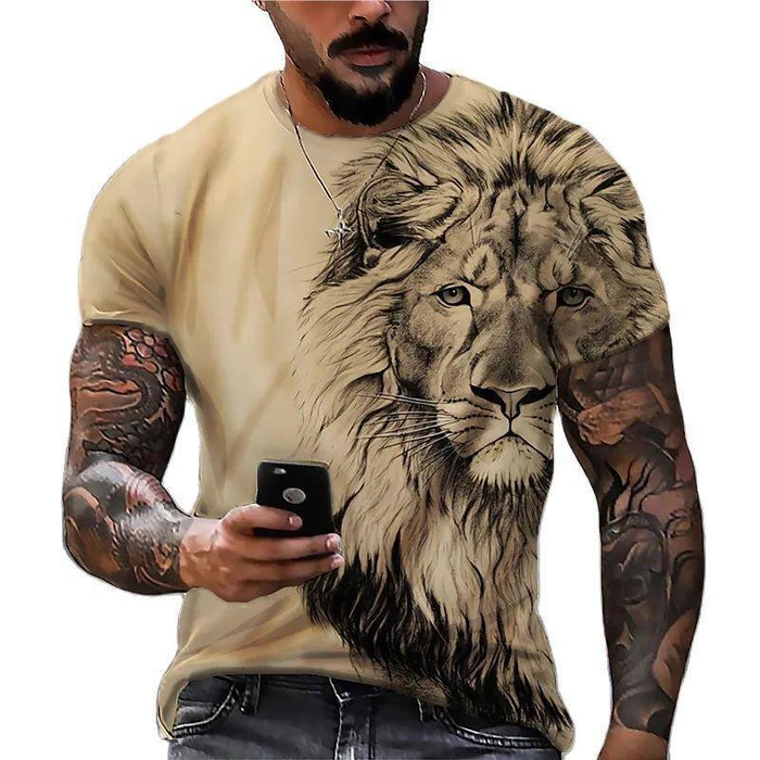 Men T Shirt Black Lion Gaze Fashion Graphic Short Sleeve Tee T-Shirt Classic Fit