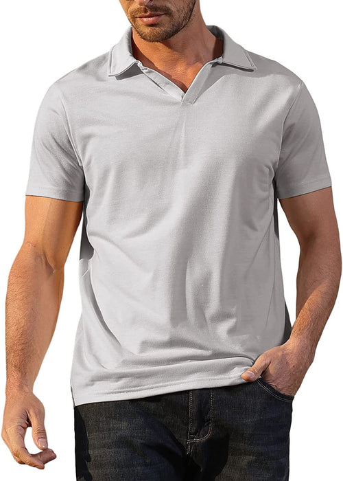 Men'S Fashion Athletic Muscle Polo Shirts V Neck Golf T-Shirts Workout Solid Color Tee Shirt Top