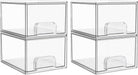 4 Pack Clear Stackable Storage Drawers, 4.4'' Tall Acrylic Bathroom Makeup Organizer,Plastic Storage Bins for Vanity, Undersink, Kitchen Cabinets, Pantry, Home Organization