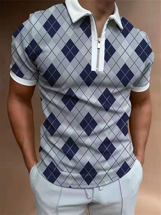 ⭐⭐Polo T Shirts Men Zipper Collar Fashion Golf Short Sleeve 2 Tone Zip Tee Dress