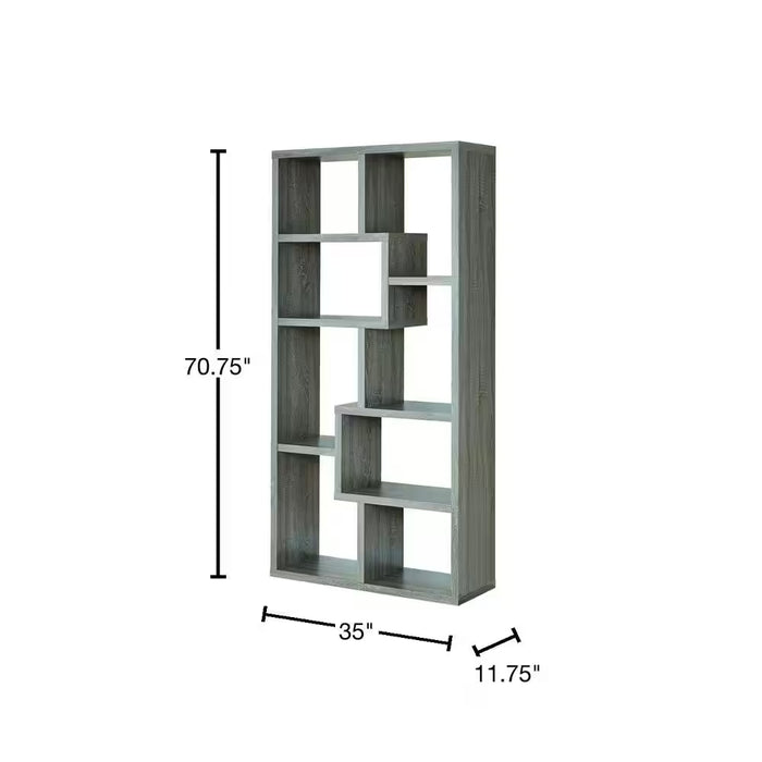 71.88 In. Weathered Gray Wood 8-Shelf Etagere Bookcase with Open Back