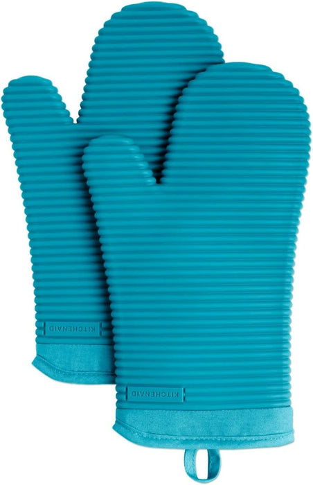 Ribbed Soft Silicone Oven Mitt Set, 7"X13", Milkshake 2 Count