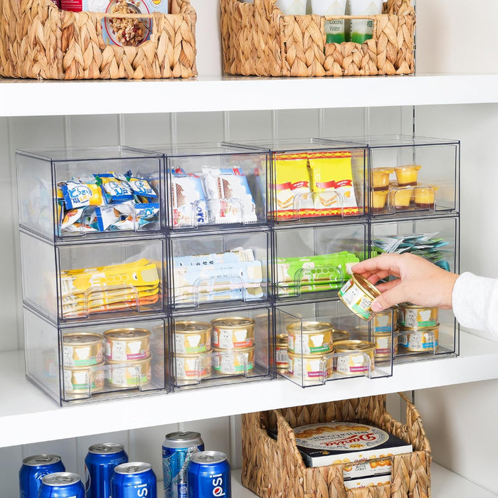 4 Pack Clear Stackable Storage Drawers, 4.4'' Tall Acrylic Bathroom Makeup Organizer,Plastic Storage Bins for Vanity, Undersink, Kitchen Cabinets, Pantry, Home Organization