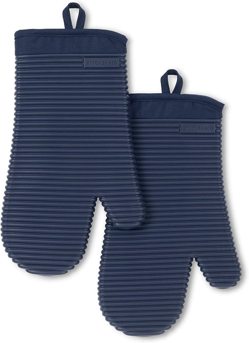 Ribbed Soft Silicone Oven Mitt Set, 7"X13", Milkshake 2 Count