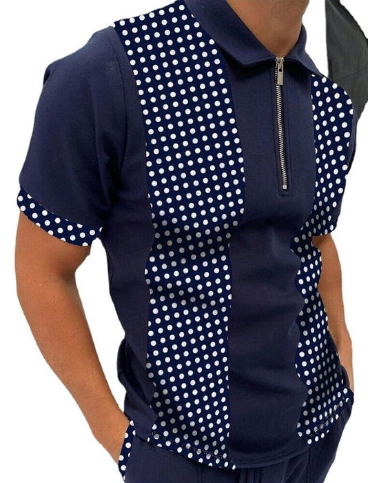 ⭐⭐Polo T Shirts Men Zipper Collar Fashion Golf Short Sleeve 2 Tone Zip Tee Dress