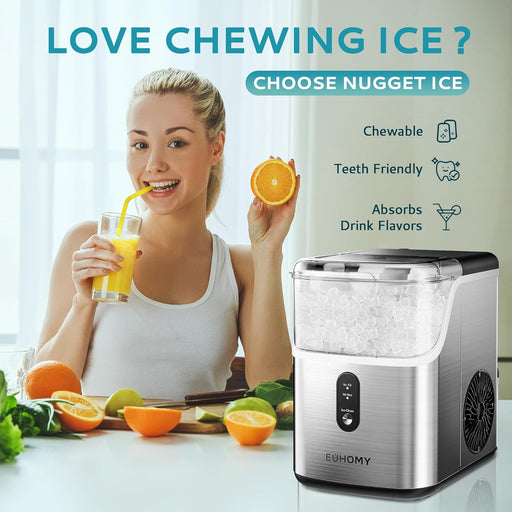 Nugget Ice Makers Countertop, Pebble Ice Maker Machine with 35Lbs/24H Soft Ice, Self-Cleaning Sonic Ice Maker with Ice Scoop&Basket, Pellet Ice Maker for Home/Kitchen/Office(Stainless Steels)