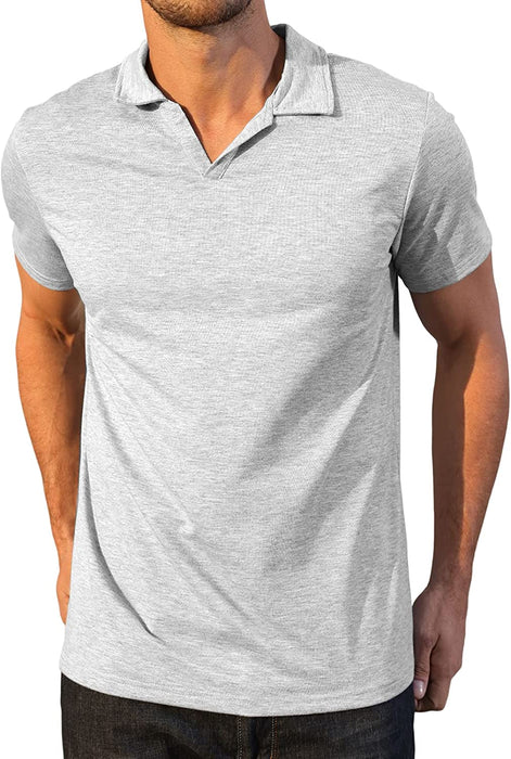 Men'S Fashion Athletic Muscle Polo Shirts V Neck Golf T-Shirts Workout Solid Color Tee Shirt Top