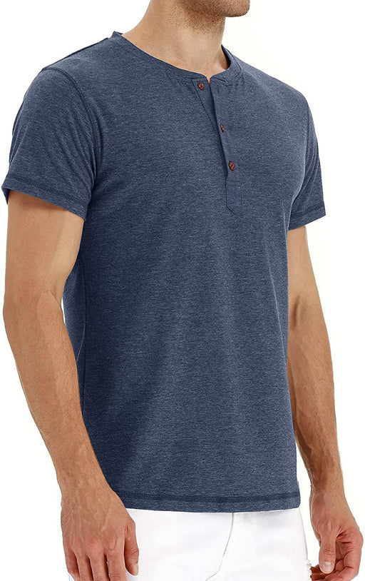 Mens Fashion Casual Front Placket Basic Short Sleeve Henley T-Shirts