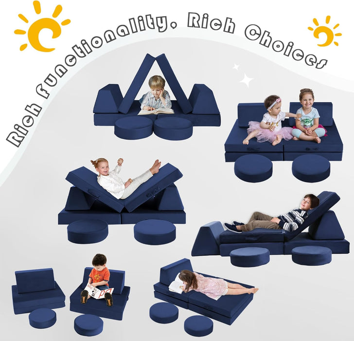 Kids Couch Sofa Modular Toddler Couch for Playroom, 8-Piece Fold Out Baby Couch Play Set, Children Convertible Sofa Foam Couch