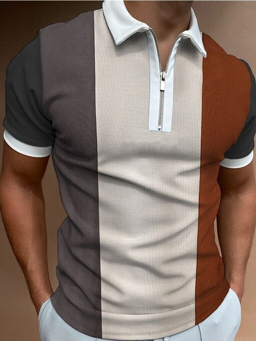 ⭐⭐Polo T Shirts Men Zipper Collar Fashion Golf Short Sleeve 2 Tone Zip Tee Dress