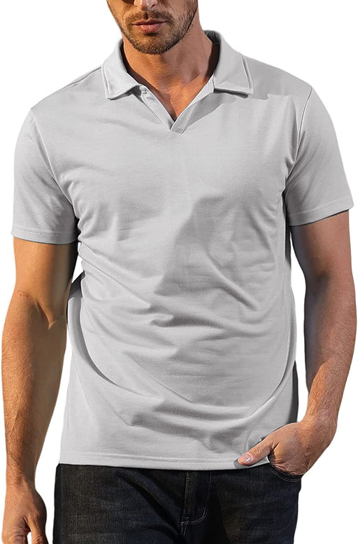 Men'S Fashion Athletic Muscle Polo Shirts V Neck Golf T-Shirts Workout Solid Color Tee Shirt Top