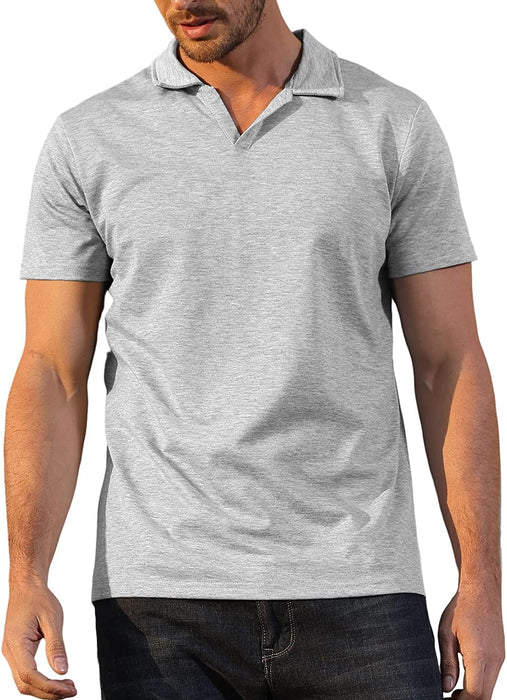 Men'S Fashion Athletic Muscle Polo Shirts V Neck Golf T-Shirts Workout Solid Color Tee Shirt Top