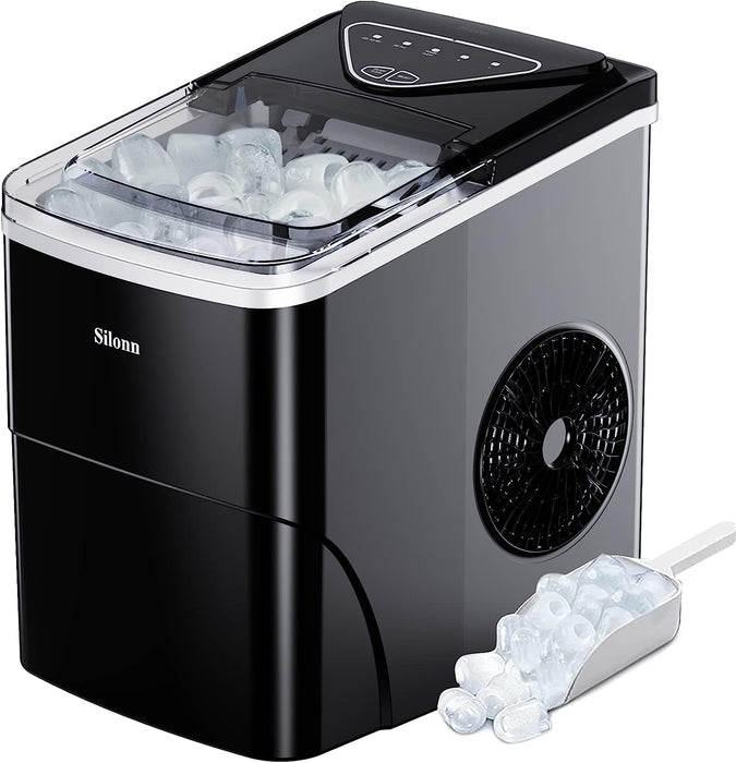 Ice Maker Countertop, 9 Cubes Ready in 6 Mins, 26Lbs in 24Hrs, Self-Cleaning Ice Machine with Ice Scoop and Basket, 2 Sizes of Bullet Ice for Home Kitchen Office Bar Party