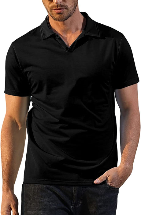 Men'S Fashion Athletic Muscle Polo Shirts V Neck Golf T-Shirts Workout Solid Color Tee Shirt Top