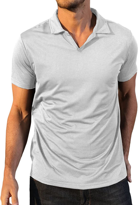 Men'S Fashion Athletic Muscle Polo Shirts V Neck Golf T-Shirts Workout Solid Color Tee Shirt Top