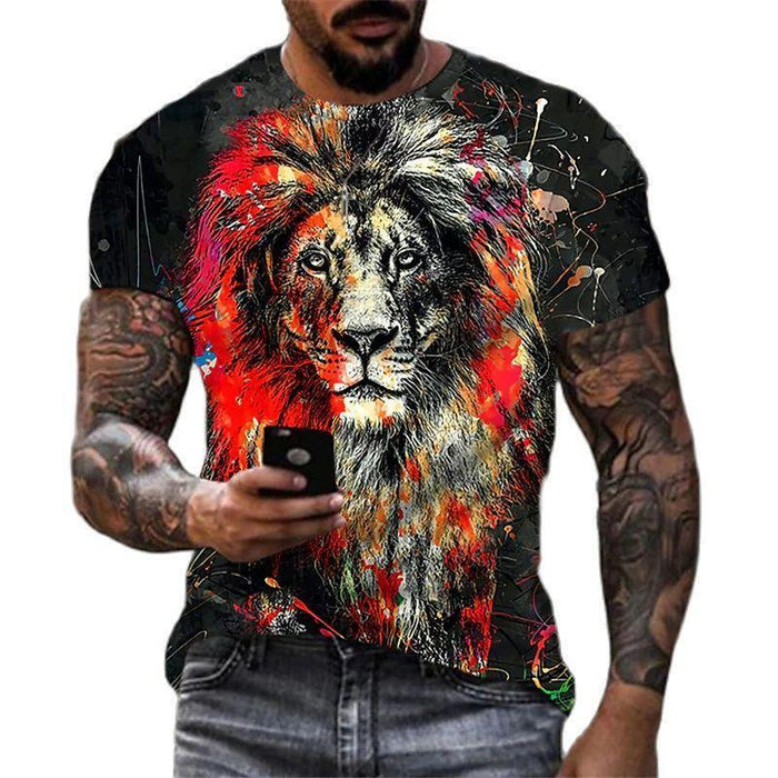 Men T Shirt Black Lion Gaze Fashion Graphic Short Sleeve Tee T-Shirt Classic Fit