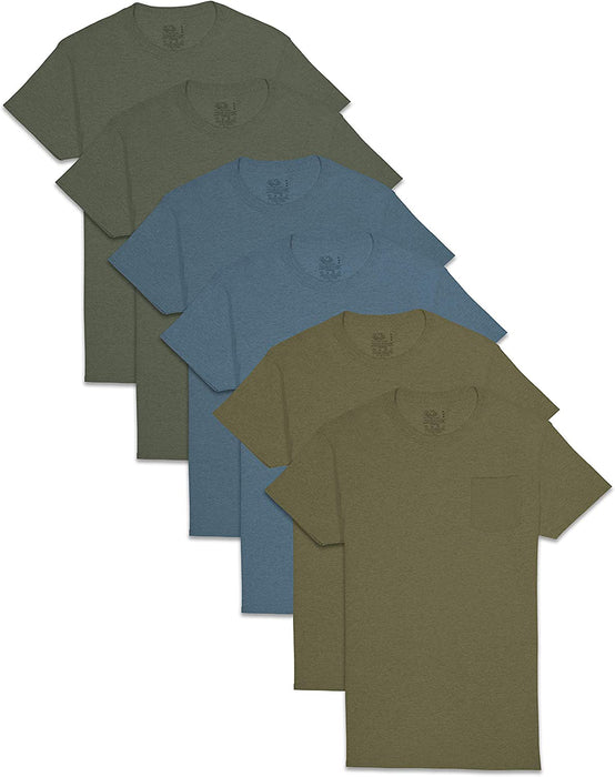 Fruit of the Loom Mens Short Sleeve Fashion Pocket T-Shirts (6 Pack) All Size