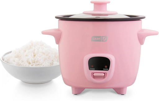 Mini Rice Cooker Steamer with Removable Nonstick Pot, Keep Warm Function & Recipe Guide, Half Quart, for Soups, Stews, Grains & Oatmeal - Pink